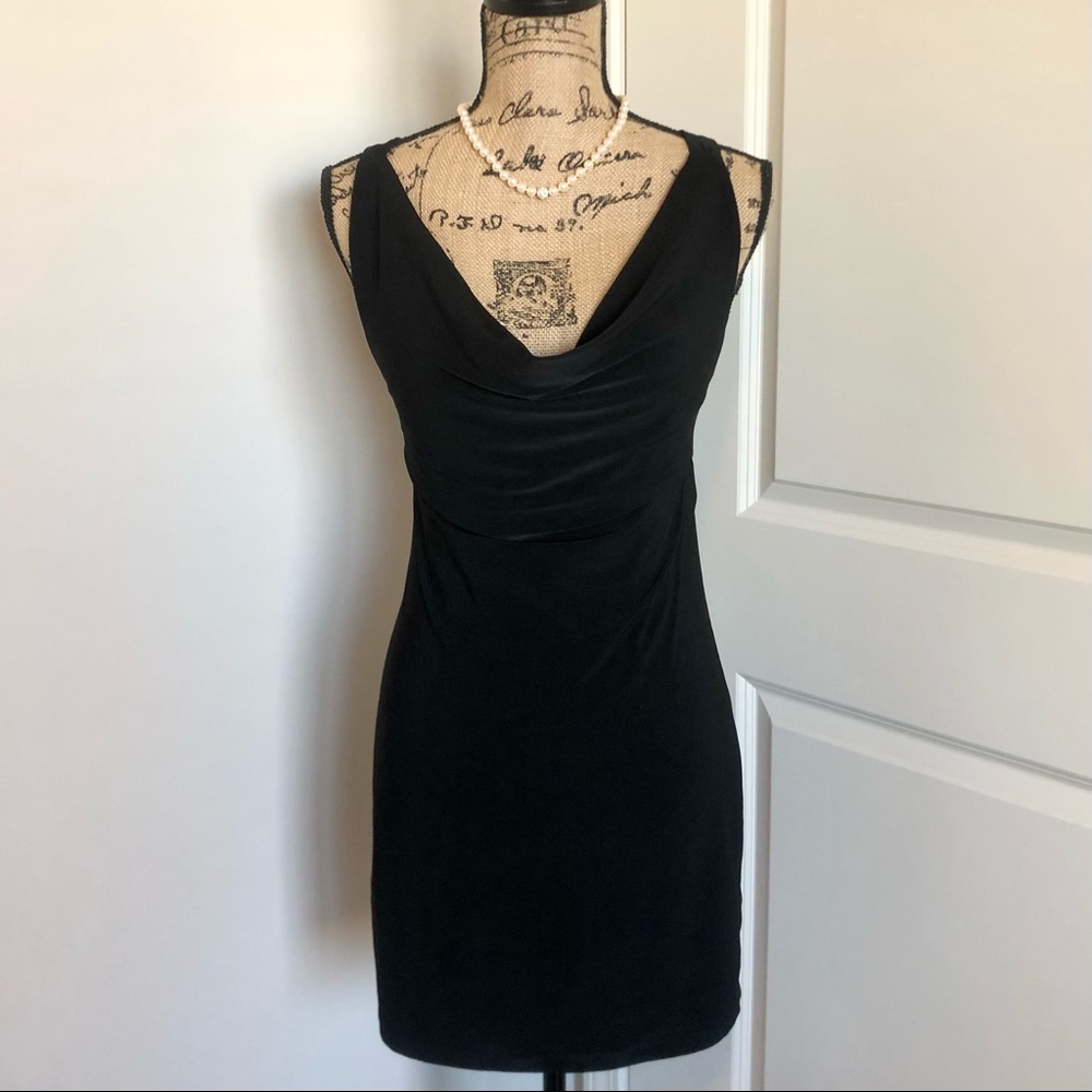Slinky Cowl Neck Cross Back Mini Dress